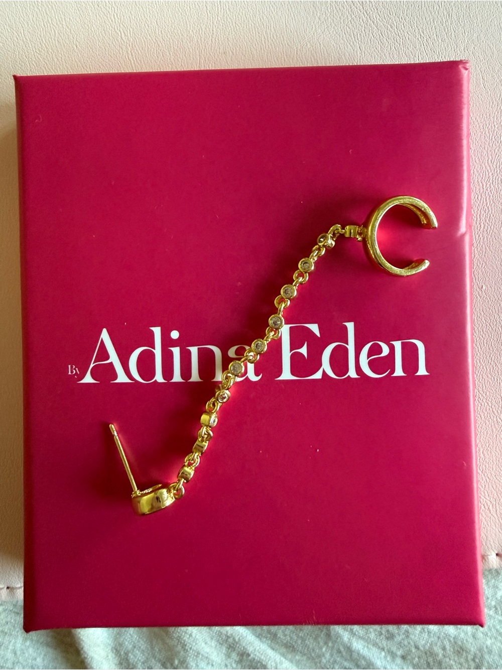 Adina Eden Single Cuff Earring with Chain and Tear Drop stud. NEVER WORN!